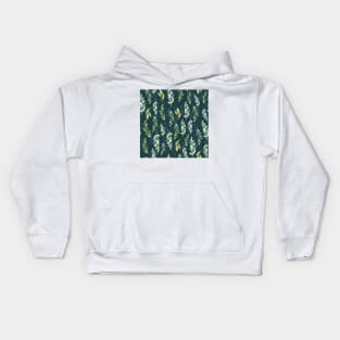 Watercolor Foliage Leaves Pattern Dark Background Kids Hoodie